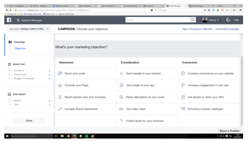 pay per click management when creating an ad in Facebook